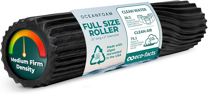 Oceanfoam Tidal Roller - Black & Charcoal Marbled - Muscle Massage Foam Roller for Back Pain & Stretching - Firm and Ergonomic Wide Wave Textured - Yoga, Athletics, & Wellness - Full Size, 20" x 5"