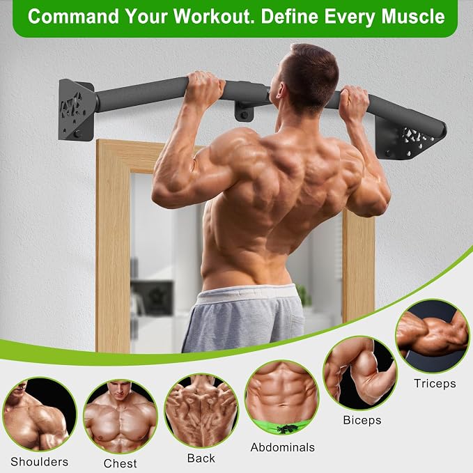 SELEWARE 32"/36" Wall Mount Pull Up Bar Joist Mount Chin Up Bar for Doorway | Heavy Duty Steel Construction Support 450 lb, w/Resistance Band Hooks, Fits 32"/36" Wall Studs for Home Gym Strength Training