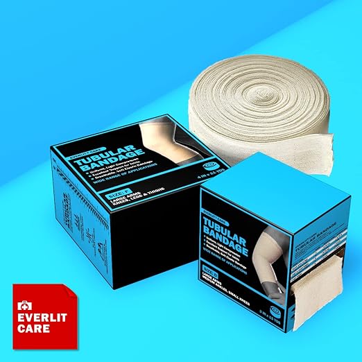 EVERLIT Elasticated Tubular Support Bandage | Stockinette Tubing for Large Arm, Knees, Legs | Light to Moderate Compression Bandage Roll For Tissue Support (Size E | 3.5" x 11 yd)