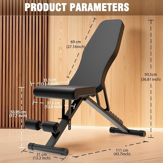 ALSO GO Adjustable Weight Bench, Workout Benches with Leg Extension, Foldable Incline Decline Bench Press, Roman Chair, Full Body Strength Training Equipment for Home Gym