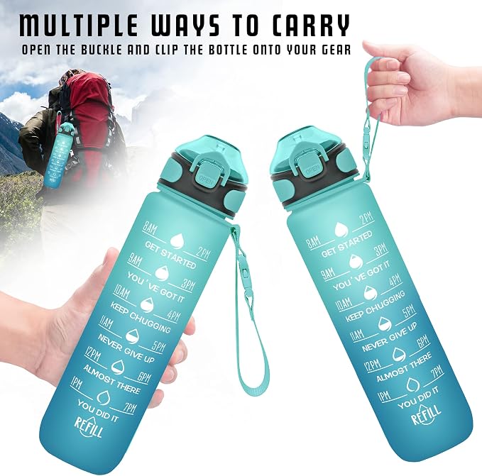 Enerbone 32 oz Drinking Water Bottle with Times to Drink and Straw, Motivational with Carrying Strap, Leakproof BPA & Toxic Free, Ensure You Drink Enough Water for Fitness Gym Outdoor