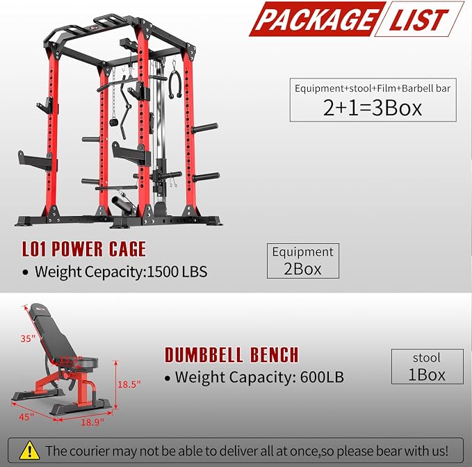 Power Cage Multi-Function Power Rack with Cable Crossover System,1500 LBS Capacity Squat Rack with Weight Bench,for Home Gym