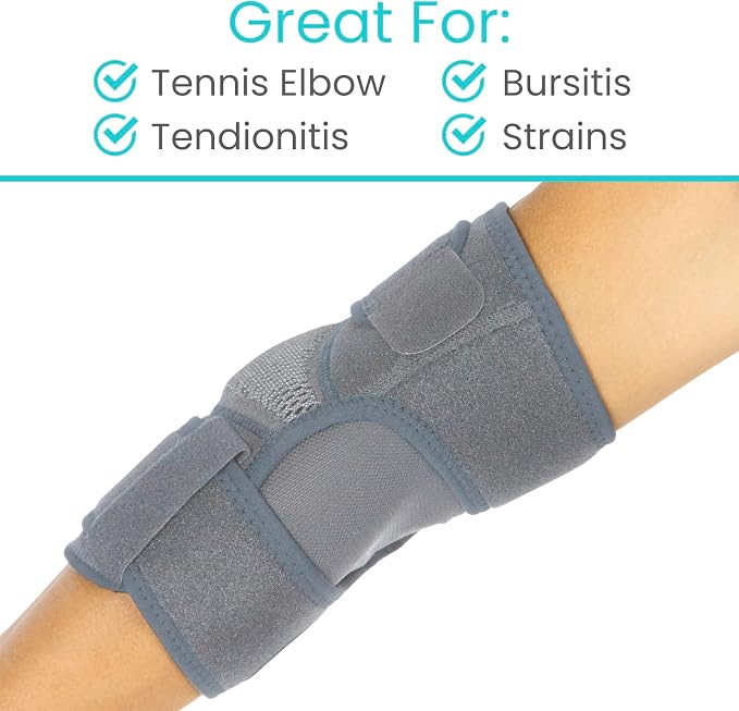 Vive Elbow Brace - Tennis Compression Sleeve - Wrap for Golfers, Bursitis | Left or Right Arm - Tendonitis Support Strap for Golf, Men and Women - Epicondylitis and Sports Recovery (Gray, Standard)