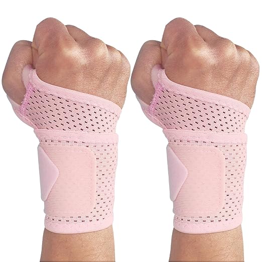 2 Pack Ultra-Thin Mesh Wrist Brace - Breathable Compression Wrist Support for Workouts & Daily Use - Adjustable Wrist Strap - Unisex Wrist Brace for Pain Relief, Tendonitis, Carpal Tunnel (Pink)