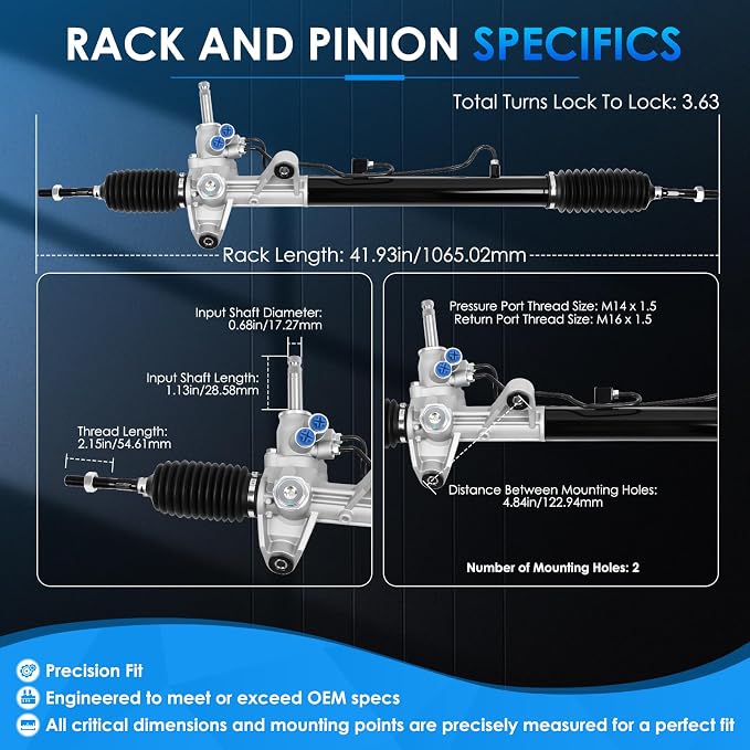 26-1769 Hydraulic Power Steering Rack and Pinion Fit for Acura EL 1997-2000, for Honda Civic 1996-2000 1.6L Automotive Replacement Rack & Pinion Assembly 53601S04A54 53601S04053 53601S04A51