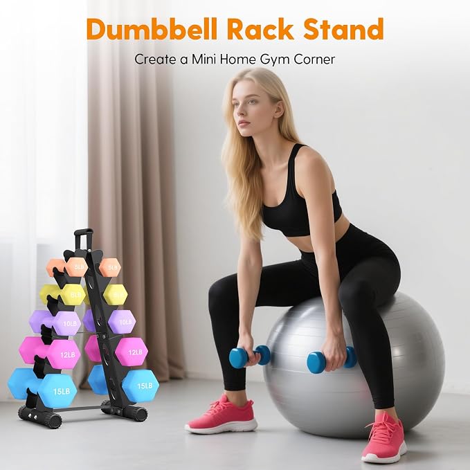 AmazeFan 5 Tier | 3-Tier Dumbbell Rack Stand Only, A-Frame Design Weight Rack with Handle, Weights Metal Strength Training Dumbbells Storage Rack for Home Gym Space Saver (Dumbells not Included)