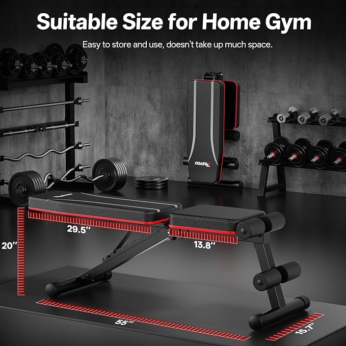 PASYOU Adjustable Weight Bench, Foldable, Incline Decline Flat, Bench Press with 660LBS, 95% Pre-Assembled, Compact Workout Bench Full Body Strength Training Bench for Home Gym, Wider Seat