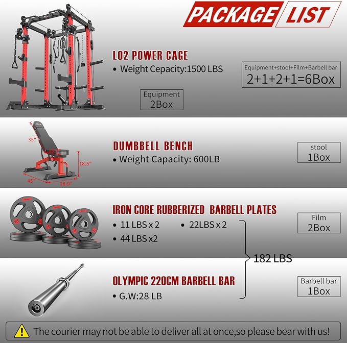 Power Rack Power Cage Multi-Function Squat Rack with Cable Crossover System Selectable More Training Attachment Power Rack for Garage & Home Gym