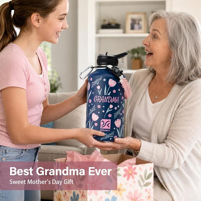 DYSANKY Grandma's Water Bottle Gift– 64 oz Insulated Stainless Steel Bottle with Carrier Bag, Strap & Gift Box – BPA-Free – Ideal for Hiking, Camping & Travel 64 oz