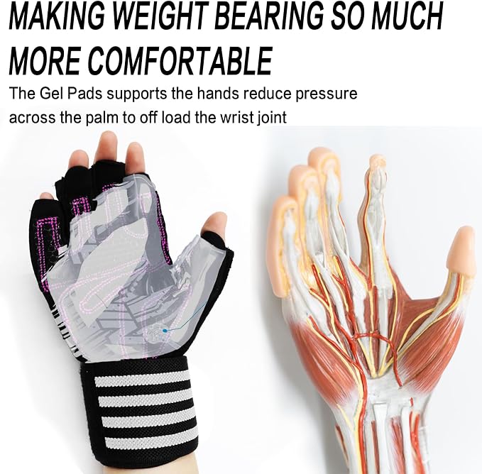 Weight Lifting Gloves for Women Gym Workout with Wrist Support,Padded Half Finger Gloves for Fitness Exercise