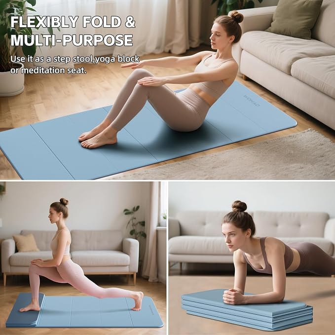 7-Fold Yoga Mat 70"x24" - 1/2 Inch Thick | Folding Exercise Mat, Compact Non-Slip TPE Mat, For Travel, Storage, Yoga & Home Gym, Lightweight & Portable