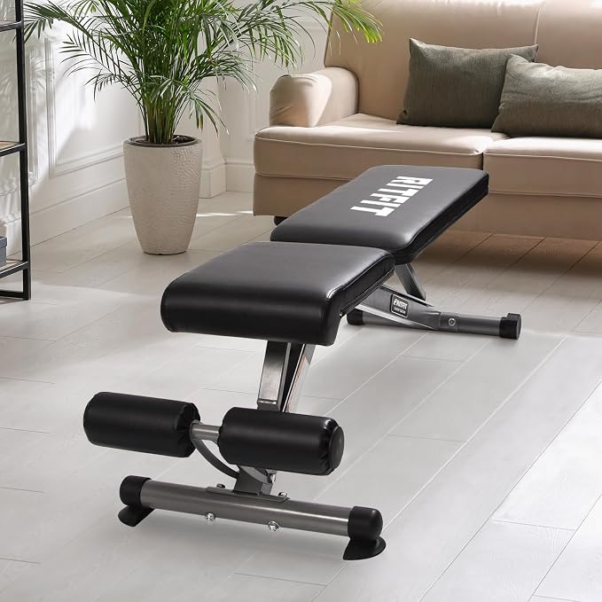 RitFit Adjustable/Foldable Utility Weight Bench for Home Gym | Incline Decline Flat, Multi-Position Backrest & Seat, Full Body Strength Training with Heavy Duty Steel Frame, Foldable