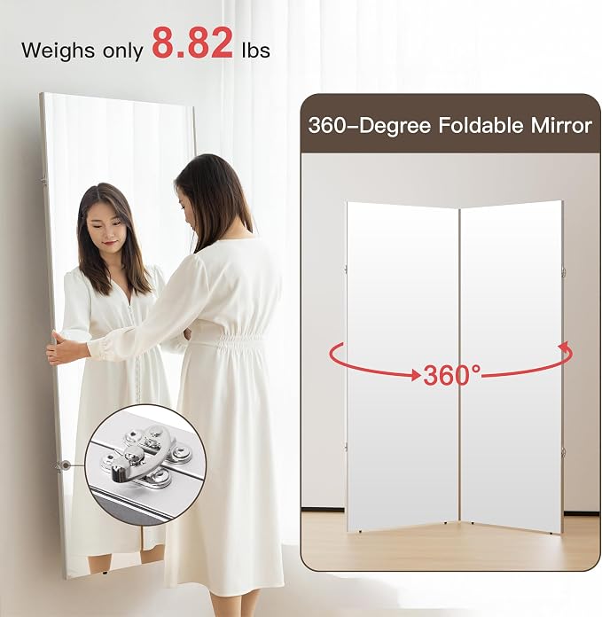 brisafe 71"x 63" Ultra-Light Foldable Floor Mirror with 360° Folding Design, Glassless, Shatterproof, Space-Saving Full-Length Mirror for Home Gym/Yoga/Dance Studio & Commercial Use, Silver.
