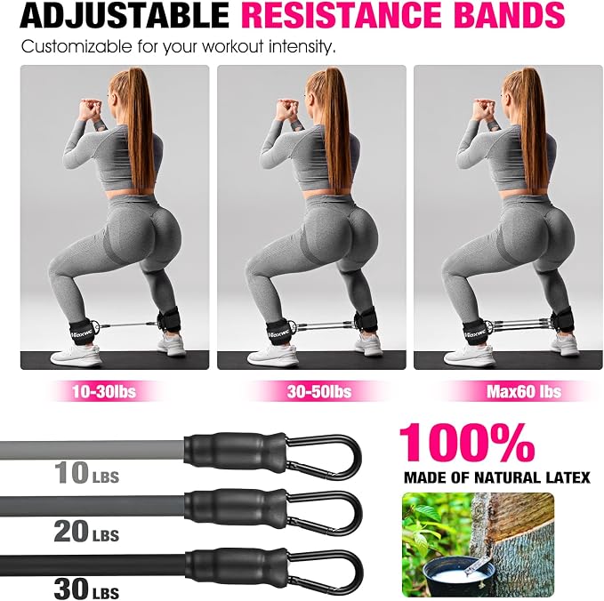 HOXWC Ankle Resistance Bands with Cuffs, Ankle Bands for Working Out, Ankle Resistance Band for Leg, Booty Workout Equipment for Kickbacks Hip Fitness Training, Exercise Bands for Butt Lift Women
