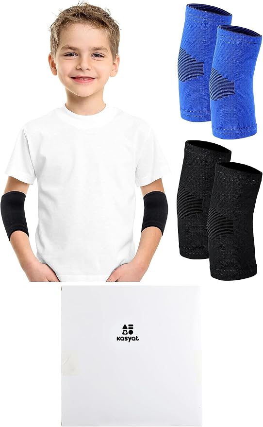 Kasyat 2 Pairs Kids Elbow Brace Knit Compression Elbow Sleeve Compression Brace Gym Arm Sleeve Gym Joint Support for Boys and Girls Teen Weight Lifting Sports (Medium)