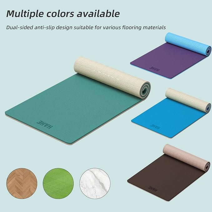HAHE Wide Yoga Mat 72"x32"x0.4" Thick Pilates Mat with Carrying Strap | Exercise Mats for Home Workout, Wide Non-slip Exercise Mats, Double-Sided POE Fitness Mat for Yoga, Pilates & Travel