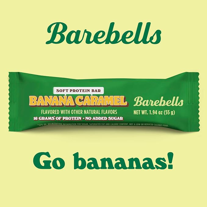 Barebells Soft Protein Bars Banana Caramel - 12 Bars (1 pack of 12) - Protein Snacks with 16g of High Protein - Fluffy Chocolate Treat with 2g of Total Sugars - Soft Protein Snack & Breakfast Bars