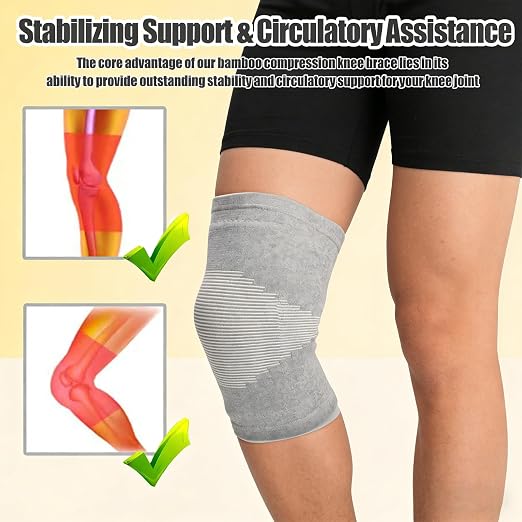 Bamboo Charcoal Compression Knee Sleeve - Elastic Knee Braces for Men & Women - Breathable Knee Support for Arthritis, Running, Workout, Joint Pain Relief (Gray, Medium)