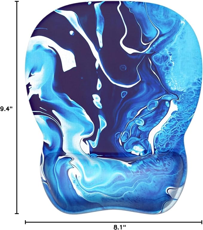 MROCO Ergonomic Mouse Pad with Gel Wrist Rest, 9.4 x 8.1 in, Blue Waves | Ergonomic Shape Design, Multiple Pattern Options, Gel Wrist Comfort, Smooth Lycra Surface, Non-Slip PU Base