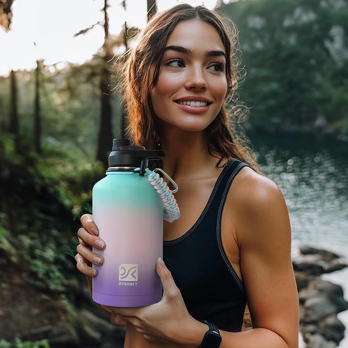 DYSANKY Insulated Water Bottle | Thickened Stainless Steel Vacuum Metal Portable Sports Half Gallon Large Water Jug for Gym and Hiking with Straw, Carrier Bag, Handle Strap | BPA-Free 64 oz