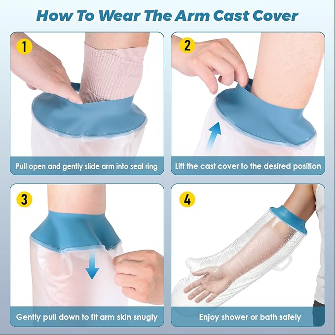 Waterproof Cast Covers for Shower Arm, Reusable Post Surgery Arm Protector | Soft Comfortable Shower Sleeve Cast Bag for Elbow Wrist Hand Finger Wound Care, Recovery Supplies Gifts