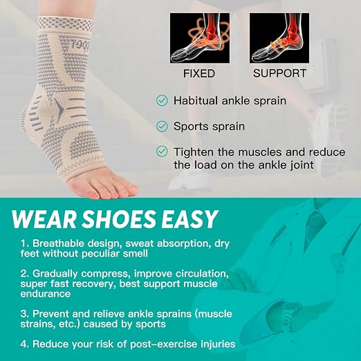 INDEEMAX Copper Infused Ankle Brace for Sprained Ankle, Ankle Compression Sleeve Support for Women & Men, Achilles Tendonitis Brace, Skin Silver, M
