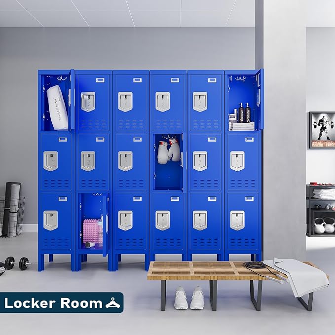 BUTISOW 3 Door Employee Metal Locker w/Card Slot for School Gym Office | Ventilated Metal Steel Locker with Mirror & Multi Hooks for Secure Storage