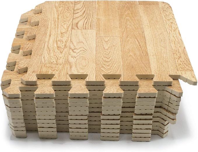 Sorbus Wood Grain Floor Mats Foam Interlocking Mats Each Tile 1 Square Foot 3/8-Inch Thick Flooring Wood Mat Tiles - Home Office Playroom Basement Trade Show (16 Tiles,16 Sq ft, Wood Grain - Pine)
