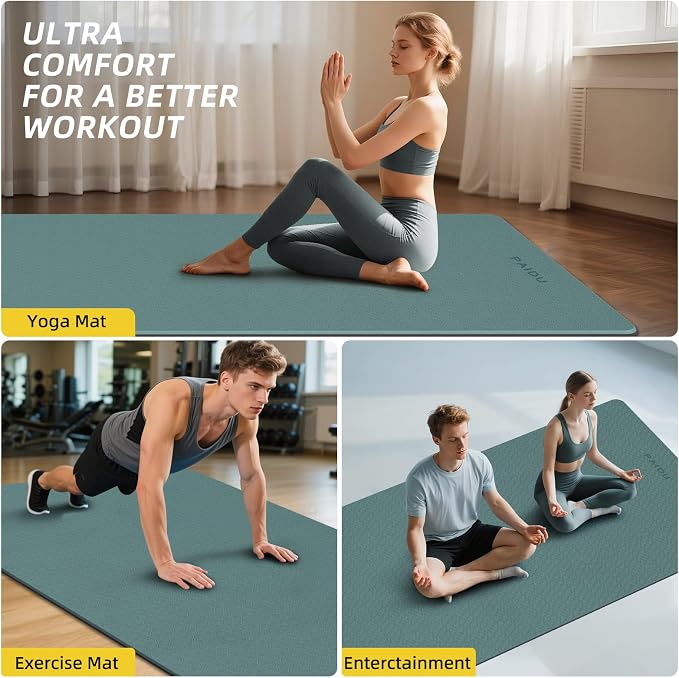 PAIDU Extra Long Wide Yoga Mat, (10mm) Thick Non-Slip Exercise Mat 76"x33" | large mat, ideal for yoga, Pilates & home gym, with non-slip grip & cushioning for all exercises.