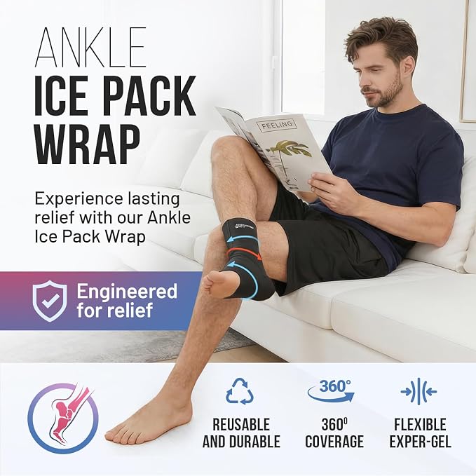 Ankle Compression Sleeve for Achilles Tendonitis Relief, Ankle Ice Pack Wrap, Foot Brace Sprained Ankle Support for Women and Men, Freeze Cold Packs for Plantar Fasciitis
