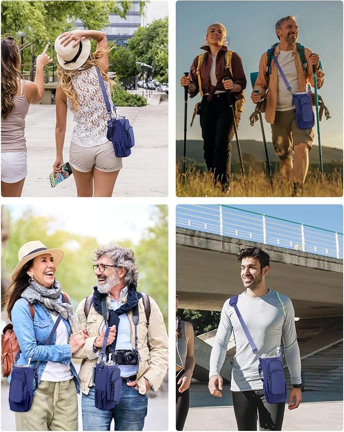 sportsnew 30/40oz Crossbody Water Bottle Holder Anti-Tip Tumbler Carrier | Lightweight Bottle Sling Fits Handled Tumbler w/ Phone Pocket, Adjustable Strap, Insulated Lining, Hands-free for Hiking Gym