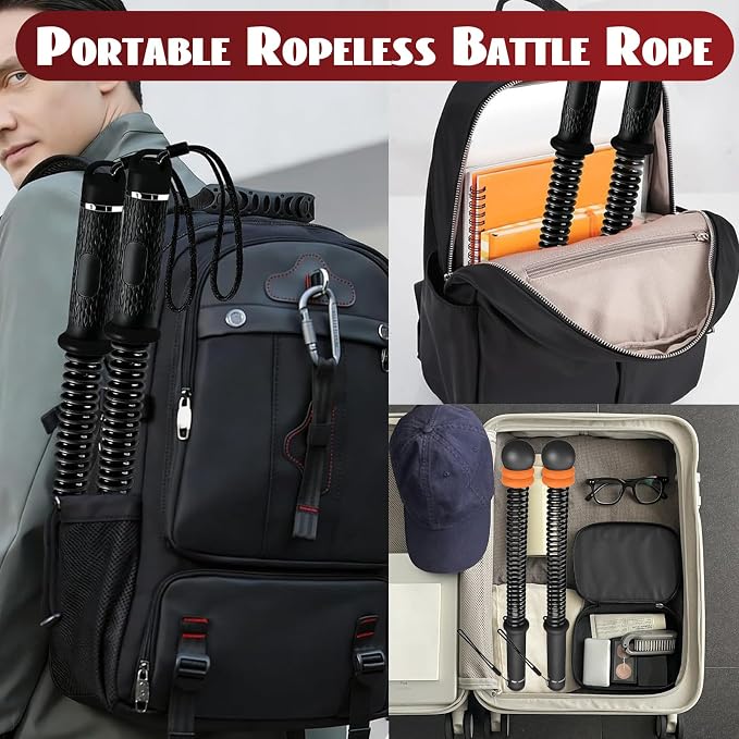 Ropeless Battle Ropes for Home Gym-PortableCordless Training Rope Fitness Equipment for Men & Women,Weighted WorkoutRopes for HIIT,Versatile Exercise Equipment for Home and Travel Exercise (Black)