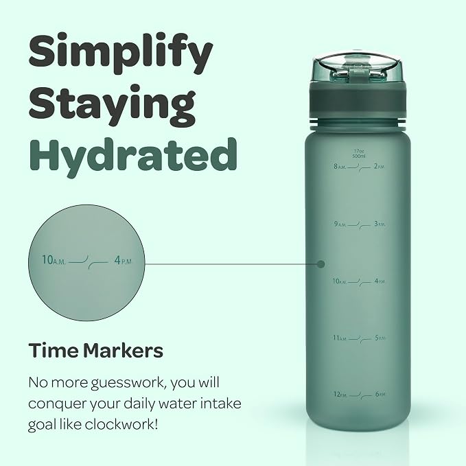 Hydracy Motivational Water Bottle with Time Marker & Fruit Infuser 17 oz | BPA-Free Tritan, Leakproof Flip-Top Lid,No-Sweat Sleeve,Carry Strap,Daily Intake Tracking for Gym,Sports,Outdoors