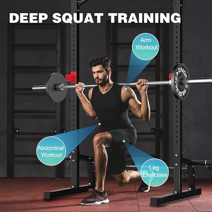 Power Cage Height Adjustable Squat Rack Home Gym Power Tower Multi-Function Pull Up Station Strength Training Squat Stand Barbell Rack