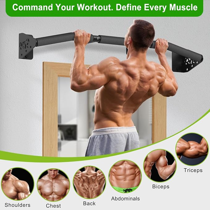SELEWARE 32"/36" Wall Mount Pull Up Bar Joist Mount Chin Up Bar for Doorway | Heavy Duty Steel Construction Support 450 lb, w/Resistance Band Hooks, Fits 32"/36" Wall Studs for Home Gym Strength Training