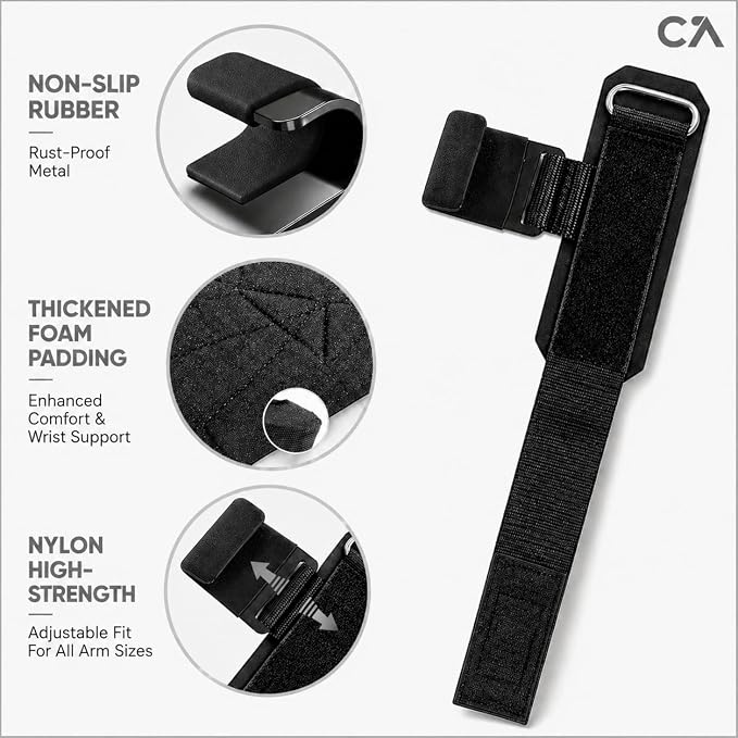 Weight Lifting Hooks (Pair) for Deadlifts, Pull Ups, Rows & Shrugs - Heavy Duty Gym Hooks with 8mm Padded Wrist Straps, Secure Grip Support for Weightlifting, Powerlifting & Strength Training