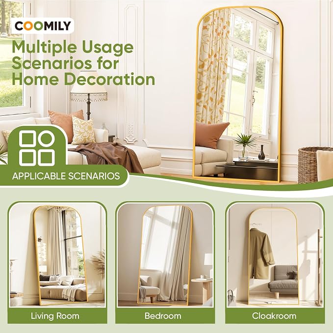 Full Length Mirror with Stand 76"x34" Floor Mirror Freestanding, Arched Floor Standing Large Mirrors Full Body Wall Hanging Leaning Home Decor for Bedroom & Living Room, Gold