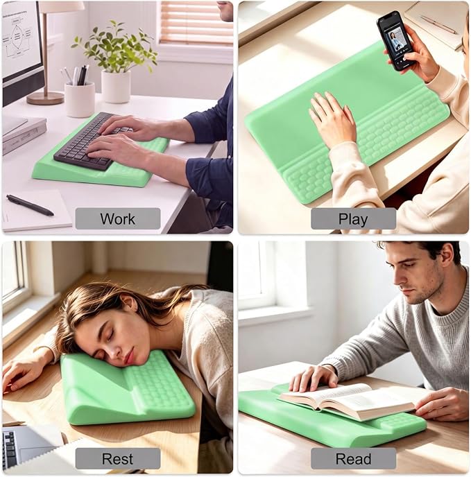 Keyboard Stand with Wrist Rest,Ergonomic Keyboard Riser Holder Lifter Tray | Green,Computer Wrist Support Pad,Ergonomic Keyboard stand for desk,Soft Memory Foam Desk Cushion,Non-Slip