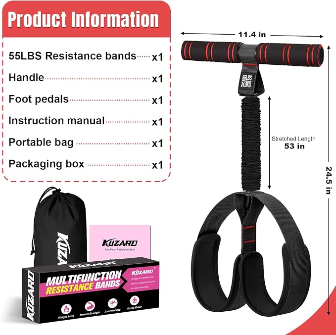 Upgraded Pedal Resistance Band with Handles, Multifunction Foot Pedal Resistance Bands for Abdomen,Waist,Arm, Core/ABS,Leg Workout at Home - Physical Therapy,Stretching,Strength Equipment