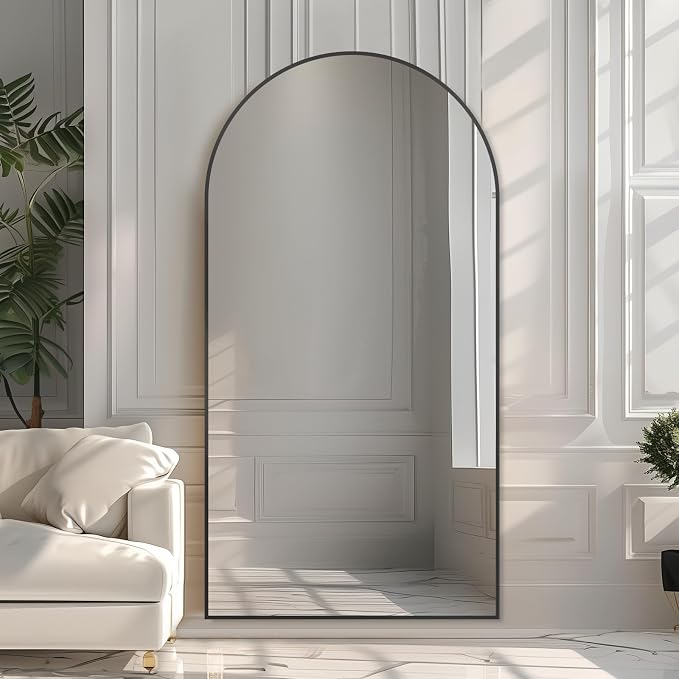 Beauty4U 76" x 34" Arched Full Length Mirror with Stand, Black Floor Mirror | Large Standing, Leaning, or Wall-Mounted Tempered Full Body Mirror with Metal Frame for Bedroom, Closet, Modern Home Decor