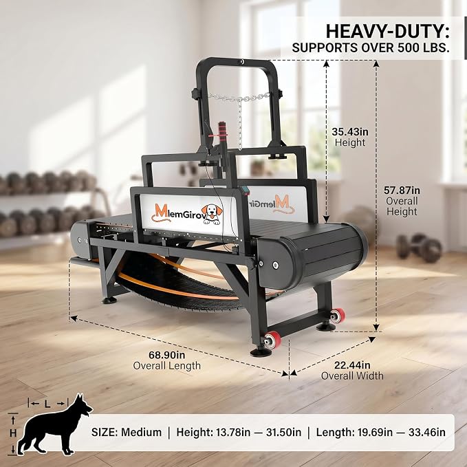 Dog Treadmill with Pin-Hinged Track & 3-Layer Shock Absorption | Waterproof dirt-resistant slats, secure disc brake lock, speed monitor, quiet wheels for indoor outdoor large pet cardio.