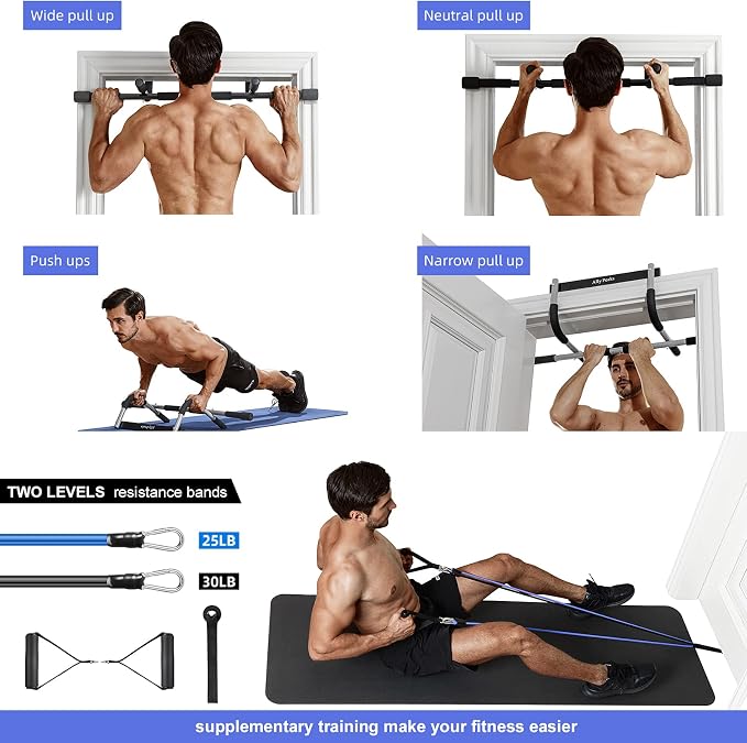 Ally Peaks Pull Up Bar for Doorway | Thickened Steel Max Limit 440 lbs Upper Body Fitness Workout Bar| Multi-Grip Strength for Doorway | Indoor Chin-Up Bar Fitness Trainer for Home Gym Portable |180