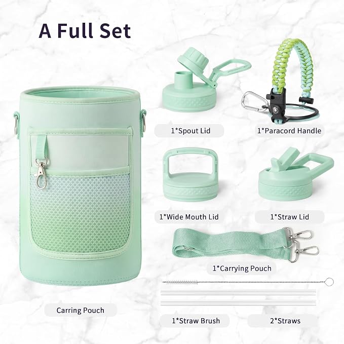 Trebo 64 oz Water Bottle Stainless Steel with 3 Lids, Paracord Handle & Bag | Half Gallon Large Insulated Jug, Triple Wall Vacuum Copper Plated, Dishwasher Safe, Cold 48Hrs for Outdoor, Hiking, Gym