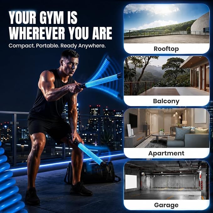 Ropeless Battle Ropes with Adjustable Weight & 5 Resistance Bands – Cordless Battle Ropes for Home Gym, Weighted Exercise Ropes for Strength Training & Full Body Workout for Women & Men