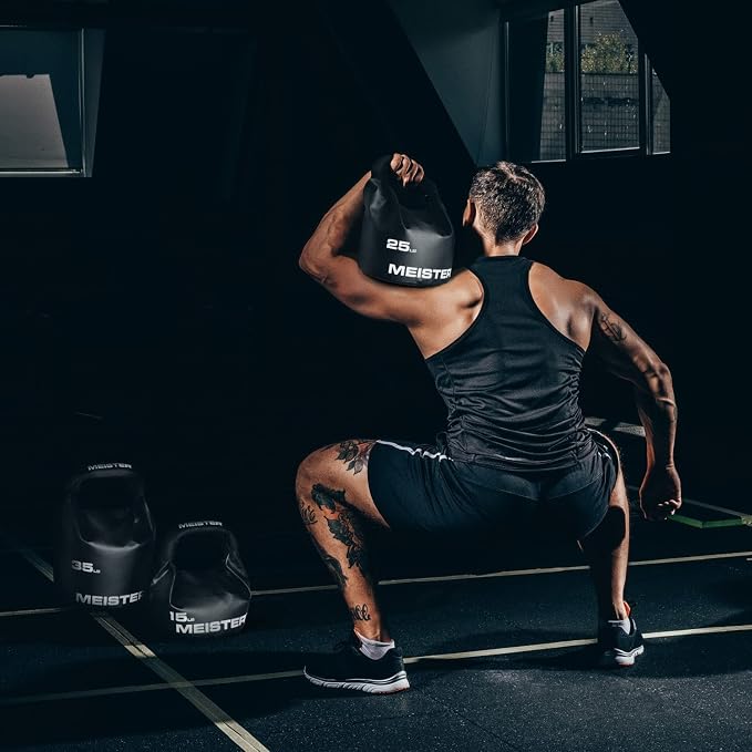 Meister BEAST Portable Sand Kettlebell - Soft Sandbag Weight - 35lb / 15.9kg - Black | Soft-sided kettlebell w/ oversized neoprene handle for swings, squats, presses, pulls and more. Ideal for home and travel