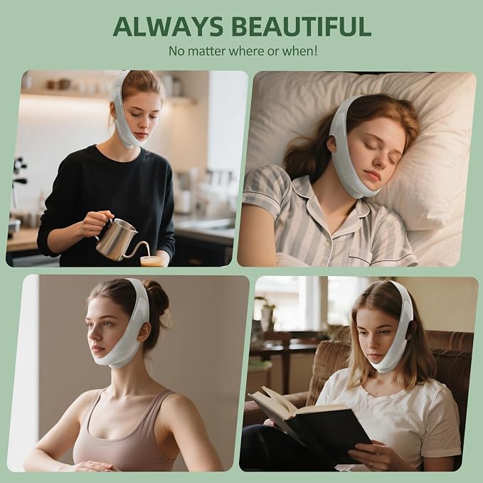 Reusable Facial Lifting Belt, V Line Lifting Mask with Chin Strap for Sleeping, Jaw Exerciser V-Shaped Double Chin Reduce (Green)