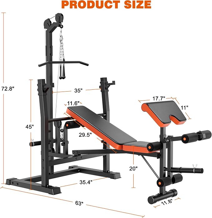 XDDIAS 9-in-1 Olympic Weight Bench Set with Lat Pulldown, Rowing, Squat Rack, Leg Extension/Curl, Preacher Pad, 900LB Adjustable Bench Press for Home Gym Weight Lifting Full-Body Workout