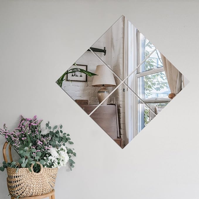 TRAHOME Home Gym Mirror Tiles for Wall, 12"x12"x4PCS Full Length Mirror | HD Tempered Glass, Frameless Workout Mirror for Garage, Bedroom, Living Room, Over The Door