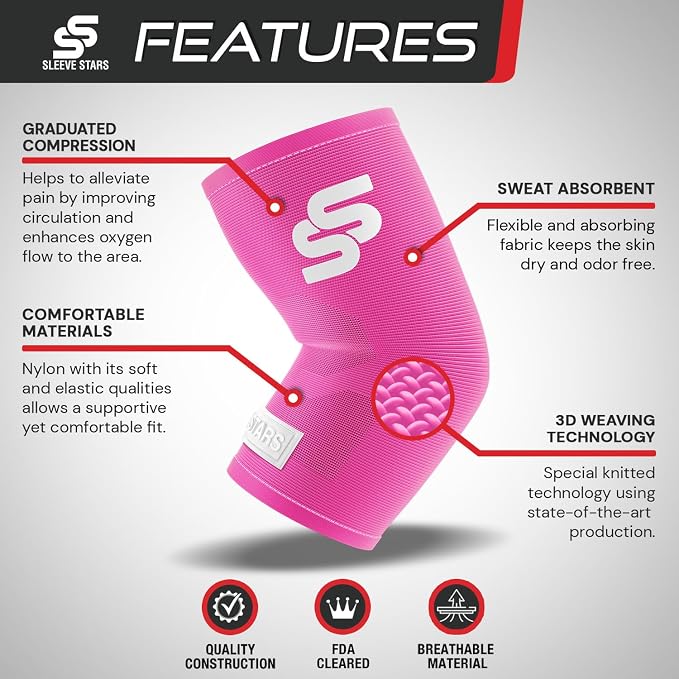 Sleeve Stars Elbow Sleeve for Pain Relief & Protection - Elbow Compression Sleeve for Women & Men - Supportive Elbow Brace for Tendonitis, Recovery & Ideal for Sports, Work