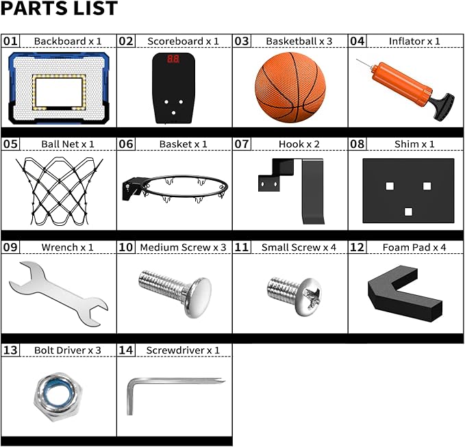 QDRAGON Mini Basketball Hoop with Scoreboard & LED Lighting | Over The Door Indoor, with 3 Balls/Inflator/Breakaway Rim, Basketball Toy Gifts for Kids Adults, Suit for Bedroom/Office